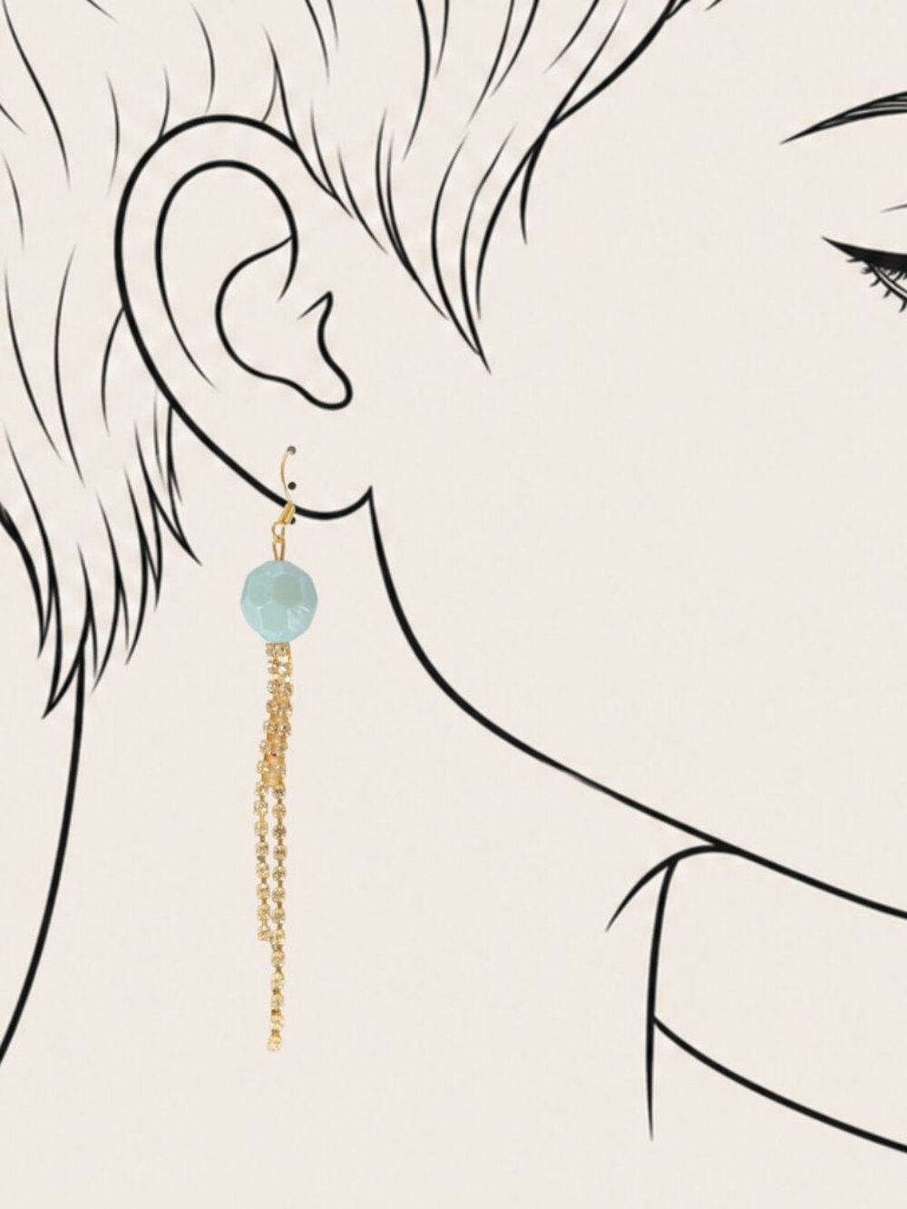 Lightweight Dangling Blue Bead Earrings Rhinestone Strands Gala Glam